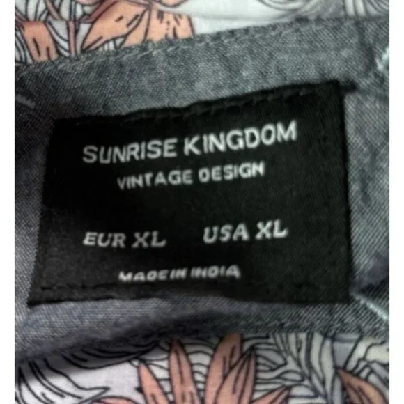 Sunrise Kingdom Vintage Design Hawaiian Palm Print Button Down Light Blue Coral - Picture 8 of 15